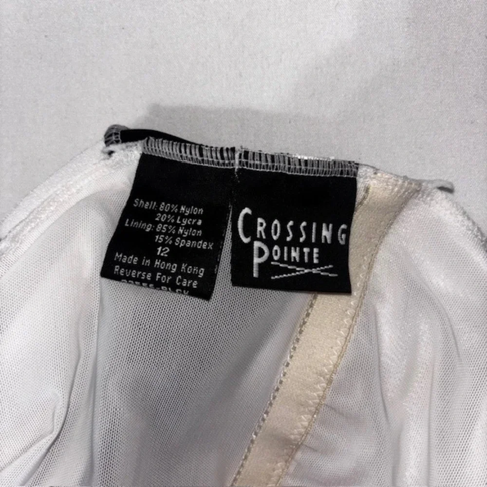 Crossing Pointe Womens One Piece Swimsuit Black White Gold Chain Straps Size 12